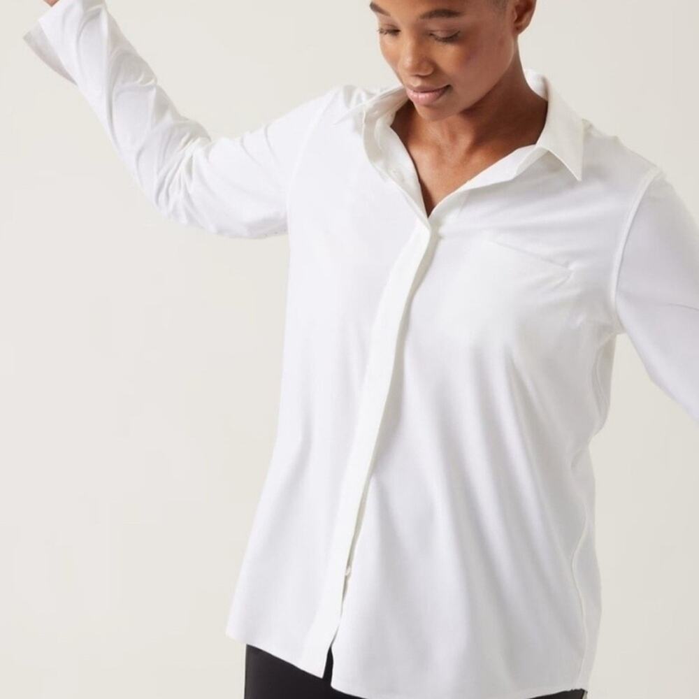 Athleta White Button-Down Long Sleeve Shirt